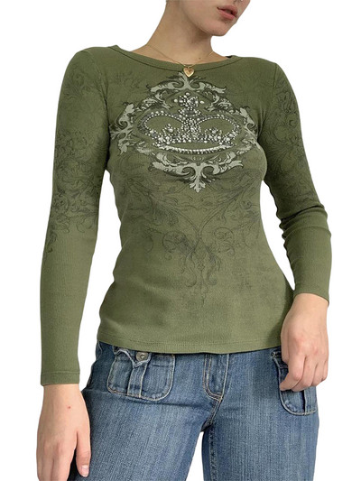 Esteetilise graafilise trükiga topp Y2K pikkade varrukatega grunge punk T-särgid 90ndate tüdrukute retro T-särgid Sügisesed tänavarõivad