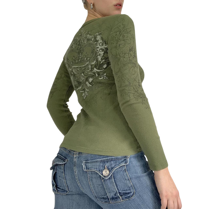 Esteetilise graafilise trükiga topp Y2K pikkade varrukatega grunge punk T-särgid 90ndate tüdrukute retro T-särgid Sügisesed tänavarõivad