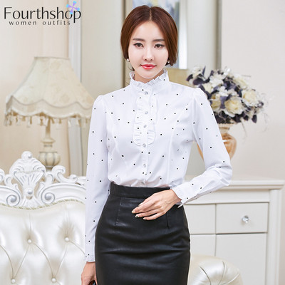 2021 Φθινοπωρινά μακρυμάνικα βολάν Λευκές μπλούζες και πουκάμισα για γυναίκες Γυναικεία μπλούζα γραφείου Γυναικεία μπλούζα σιφόν