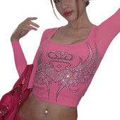 Μακρυμάνικο μπλουζάκι Y2K Γυναικείο ντεκόρ Crop tops με φτερά με μοτίβο