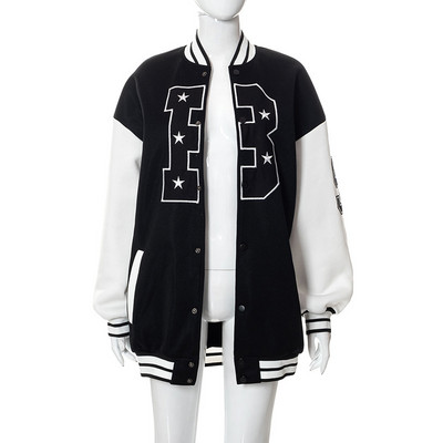 Jesen 2023. Ženska samostojeća ovratnica s dugim rukavima i slovima Bomber jakna Y2K jednoredna crna sveučilišna jakna