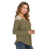 Γυναικεία πουκάμισα Άνοιξη φθινόπωρο Casual δαντέλα συνονθύλευμα μακρυμάνικο Basic κλασικό γυναικείο βελονάκι γυναικεία μπλουζάκια