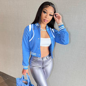 2023 m. stovi apykakle, trumpi moteriški paltai ilgomis rankovėmis Moterims, vienabriauniai patchwork striukės Gatvės drabužiai Varsity striukės