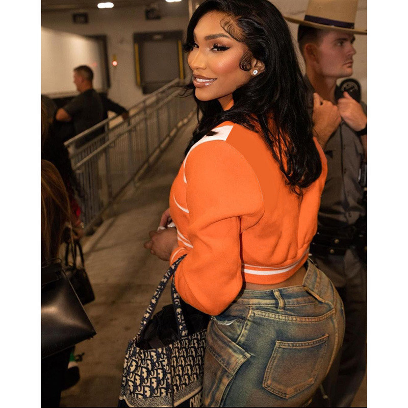 2023 m. stovi apykakle, trumpi moteriški paltai ilgomis rankovėmis Moterims, vienabriauniai patchwork striukės Gatvės drabužiai Varsity striukės