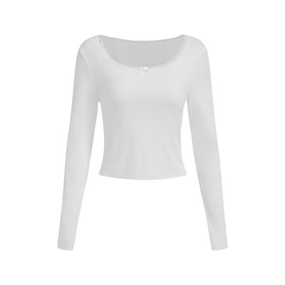 Y2K Fairy Kawaii Cute Basic Tees Γυναικεία μακρυμάνικα κορεάτικα μπλουζάκια με δαντέλα