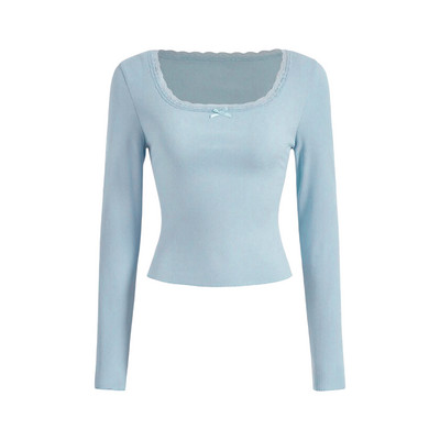 Y2K Fairy Kawaii Cute Basic Tees Γυναικεία μακρυμάνικα κορεάτικα μπλουζάκια με δαντέλα