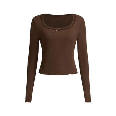 Y2K Fairy Kawaii Cute Basic Tees Γυναικεία μακρυμάνικα κορεάτικα μπλουζάκια με δαντέλα