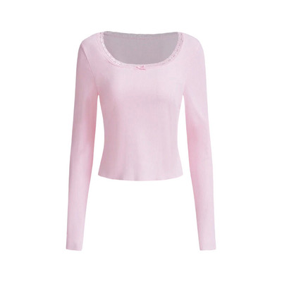 Y2K Fairy Kawaii Cute Basic Tees Γυναικεία μακρυμάνικα κορεάτικα μπλουζάκια με δαντέλα