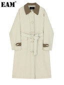 [EAM] Γυναικείο χακί χρώμα-μπλοκ μεγάλου μεγέθους Μακριά τάφρο Νέο πέτο μακρυμάνικο ανεμοθραύστης μόδας Tide Άνοιξη φθινόπωρο 2023 1DF6998