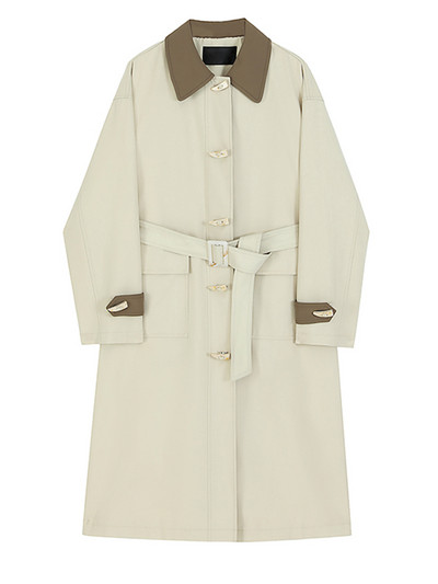 [EAM] Γυναικείο χακί χρώμα-μπλοκ μεγάλου μεγέθους Μακριά τάφρο Νέο πέτο μακρυμάνικο ανεμοθραύστης μόδας Tide Άνοιξη φθινόπωρο 2023 1DF6998