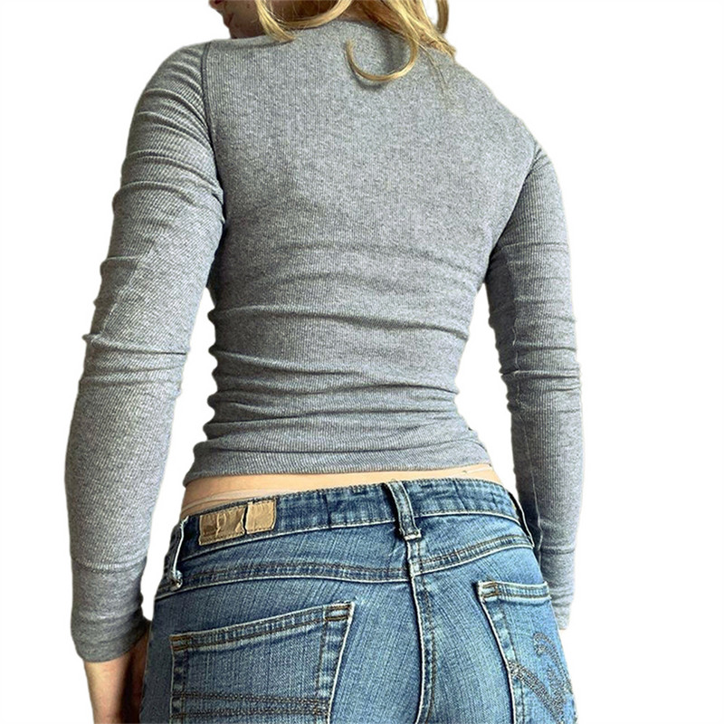 Y2K Ženske jesenske retro grunge majice dugih rukava, uske kratke majice, majice, modna ulična odjeća