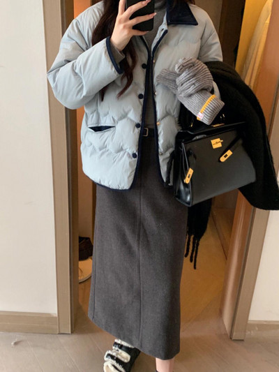 2023 Νέα χειμερινή μόδα μπουφάν με πέτο Casual Loose μακρυμάνικα μπουφάν Μονόχρωμα μονόχρωμα παλτό με στήθος για γυναίκες