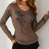 Y2k ženske majice dugih rukava s križnim krilima s V izrezom estetske majice 90-ih E-Girls uske majice ulične odjeće