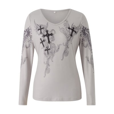 Y2k ženske majice dugih rukava s križnim krilima s V izrezom estetske majice 90-ih E-Girls uske majice ulične odjeće