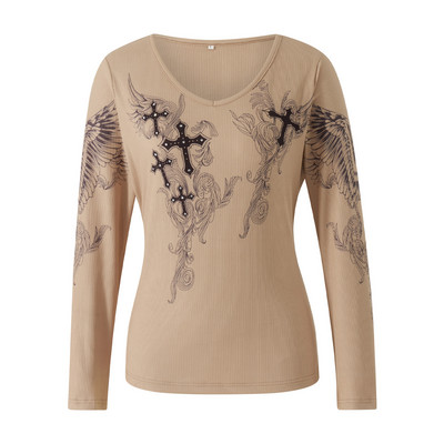 Y2k ženske majice dugih rukava s križnim krilima s V izrezom estetske majice 90-ih E-Girls uske majice ulične odjeće