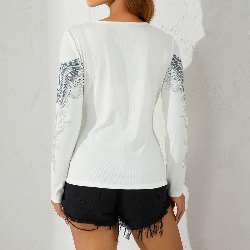 Y2k ženske majice dugih rukava s križnim krilima s V izrezom estetske majice 90-ih E-Girls uske majice ulične odjeće