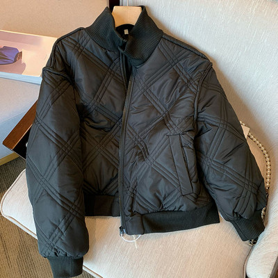 Jesen Zima Korejski modni široki ležerni kaputi s otvorenim ovratnikom Argyle skraćena pufer jakna s patentnim zatvaračem Ulična odjeća Jedinstvene šik parke