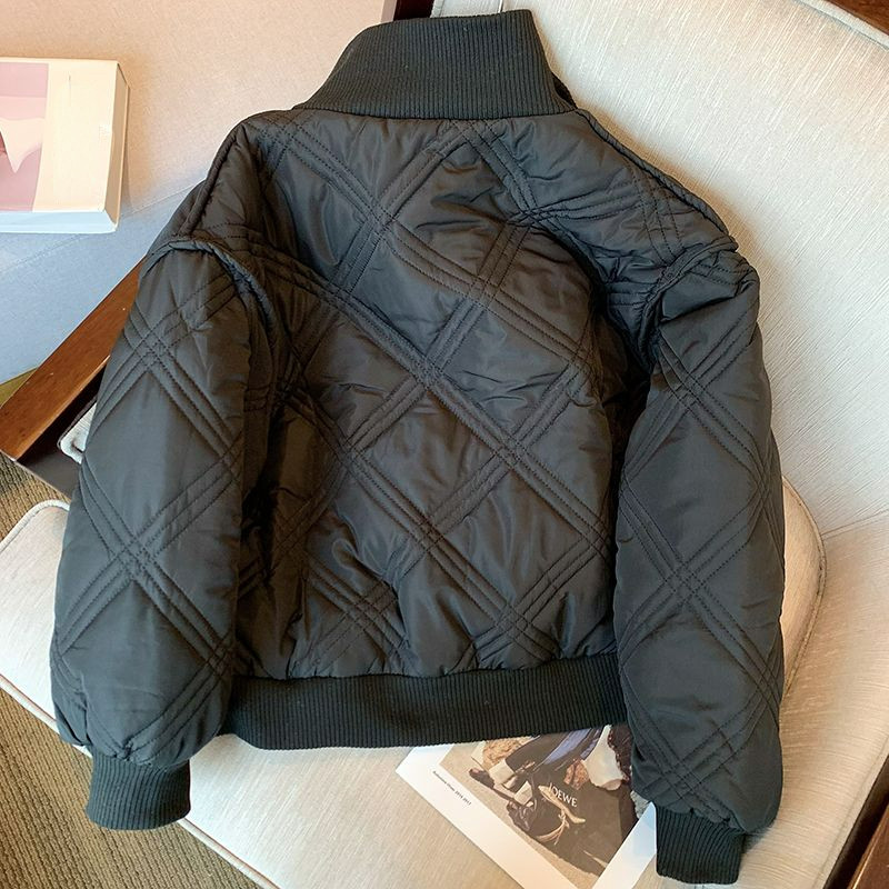 Jesen Zima Korejski modni široki ležerni kaputi s otvorenim ovratnikom Argyle skraćena pufer jakna s patentnim zatvaračem Ulična odjeća Jedinstvene šik parke