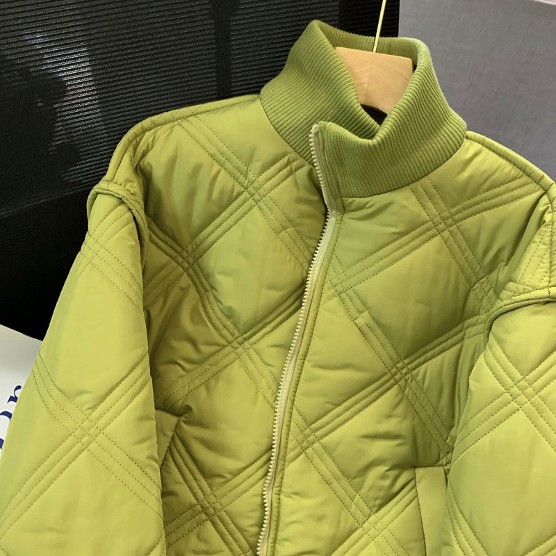 Jesen Zima Korejski modni široki ležerni kaputi s otvorenim ovratnikom Argyle skraćena pufer jakna s patentnim zatvaračem Ulična odjeća Jedinstvene šik parke