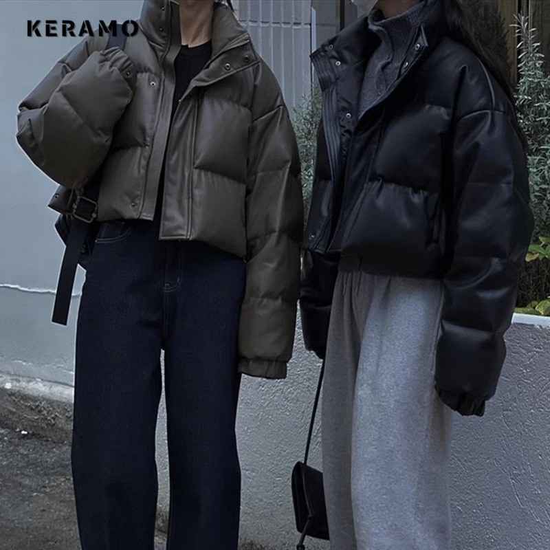 Ženska vintage ležerna modna hip-hop motociklistička jakna od umjetne kože 2023. Jesenska labava zimska jednobojna jakna od umjetne kože dugih rukava