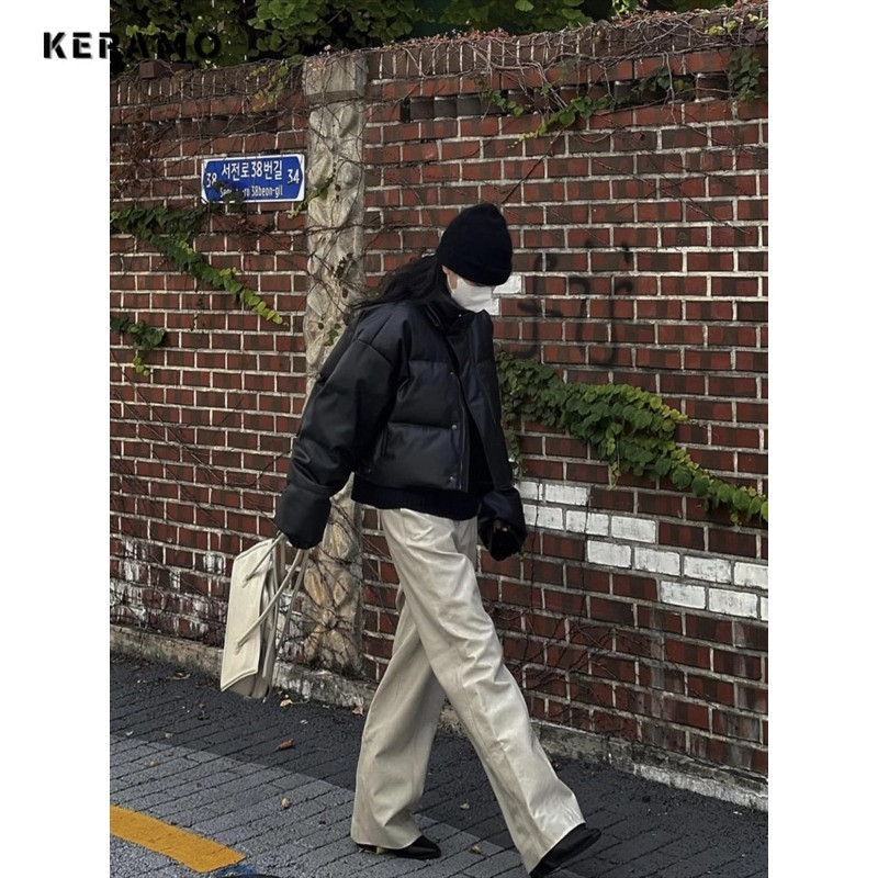 Ženska vintage ležerna modna hip-hop motociklistička jakna od umjetne kože 2023. Jesenska labava zimska jednobojna jakna od umjetne kože dugih rukava