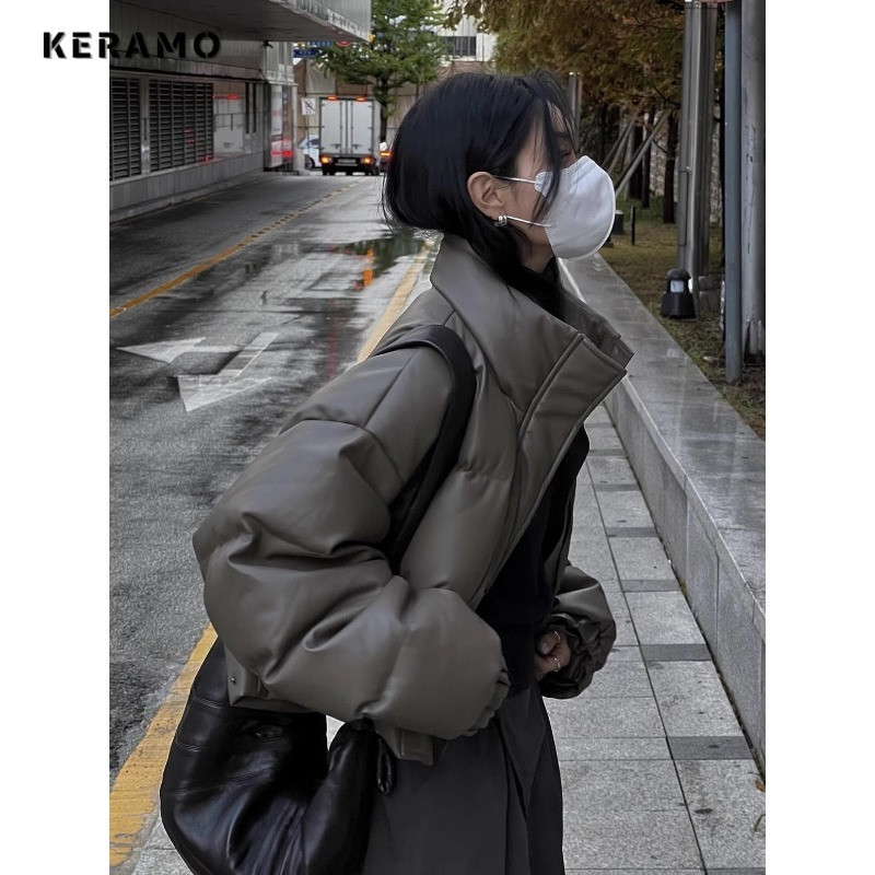 Ženska vintage ležerna modna hip-hop motociklistička jakna od umjetne kože 2023. Jesenska labava zimska jednobojna jakna od umjetne kože dugih rukava