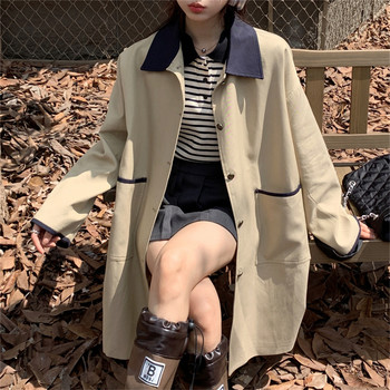 Alien Kitty 2022 Khaki Patchwork Trench Hot Loose Women High Street Νέα λεπτή φθινοπωρινή μόδα γραφείο Γυναικεία ρούχα casual παλτό