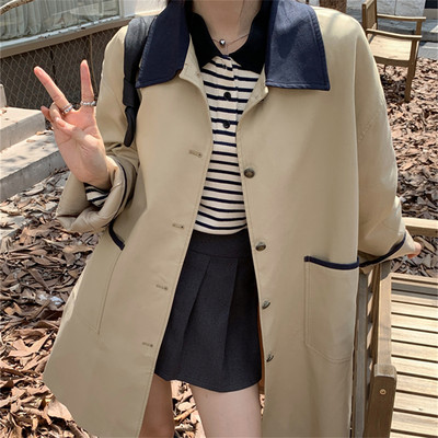 Alien Kitty 2022 Khaki Patchwork Trench Hot Loose Women High Street Νέα λεπτή φθινοπωρινή μόδα γραφείο Γυναικεία ρούχα casual παλτό