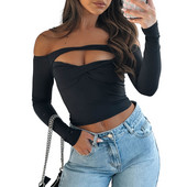 Y2K Off Shoulder Top 2000s Γυναικείες Αισθητική Πτώση με μακρυμάνικο κόμπο Ruched μπλουζάκι Grunge Ρούχα Basic Tees Streetwear