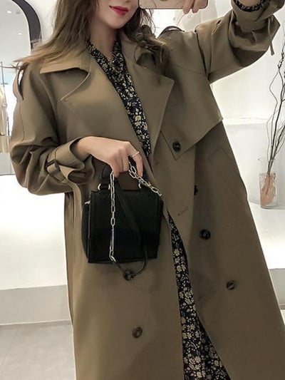 Φθινοπωρινές νέες γυναικείες τάφρες μόδας casual ζώνη μεσαίου μήκους outwear Κομψό, λεπτή εφαρμογή με κουμπιά παλτό για γυναίκες 2023