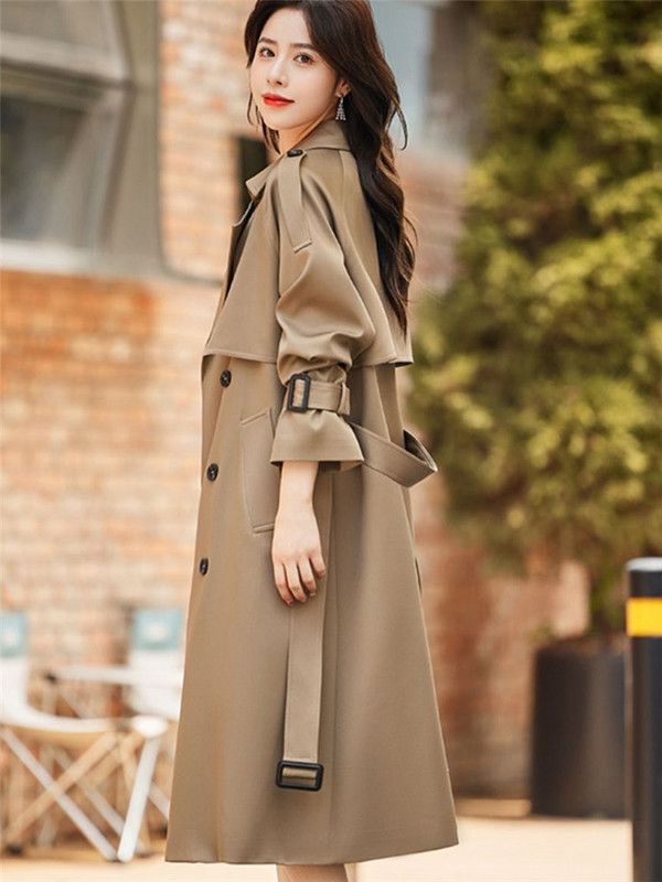 Windbreaker Γυναικείο Ανοιξιάτικο Φθινόπωρο Νέο μονόχρωμο πέτο με διπλό στήθος με κορδόνια φαρδύ μεσαίο παλτό γυναικεία ρούχα 131