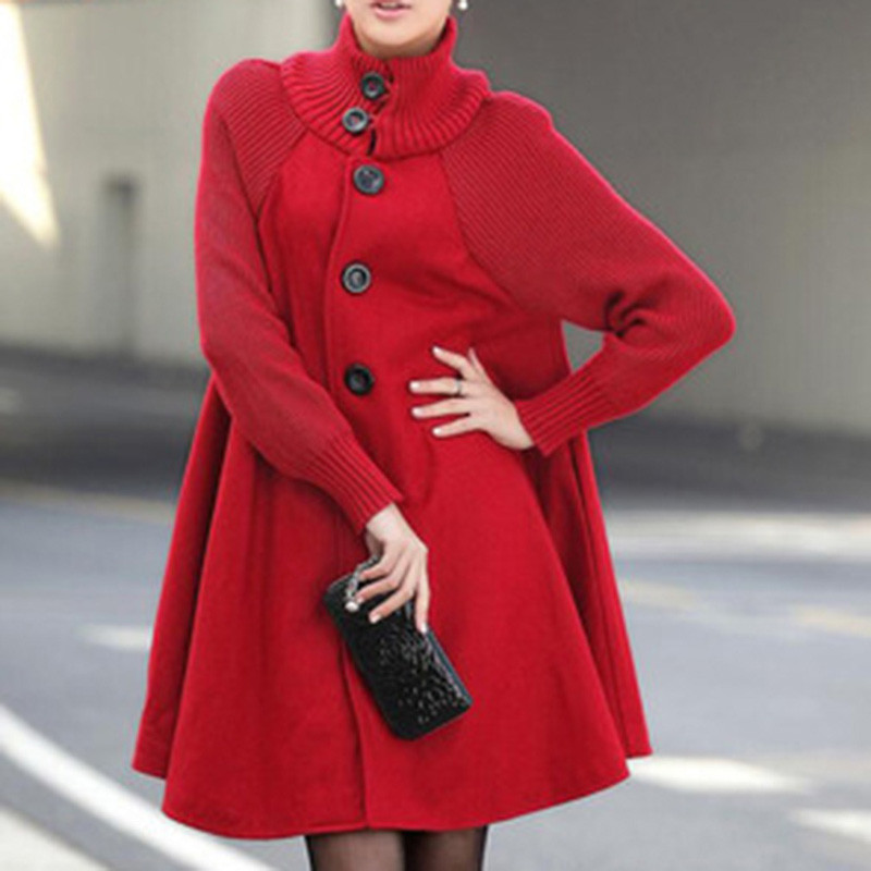 Νέο μάλλινο παλτό Χειμερινό μανδύα Πλεκτό Μακρυμάνικο ψηλό λαιμόκοψη γυναικείο φθινοπωρινό φθινόπωρο Γυναικείο μονόχειρο αντιανεμικό