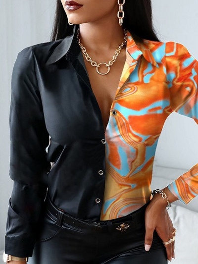 Proljeće i jesen 2022. Košulja u retro stilu s V-izrezom i dugim rukavima Ležerna majica s jednim kopčanjem Femme Blusa