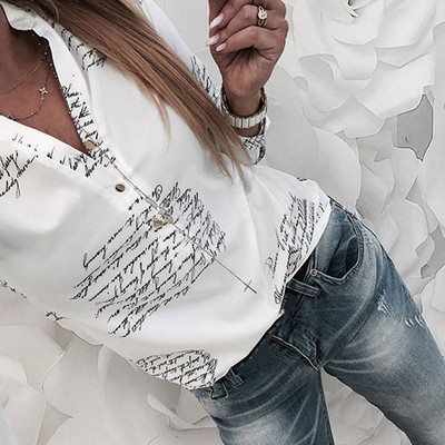 Дамски ризи с дълги ръкави 2023 Модни дамски V-образно деколте Бутони с отпечатване на копчета Дамски ризи за пролетта Топове Блуза Блузка