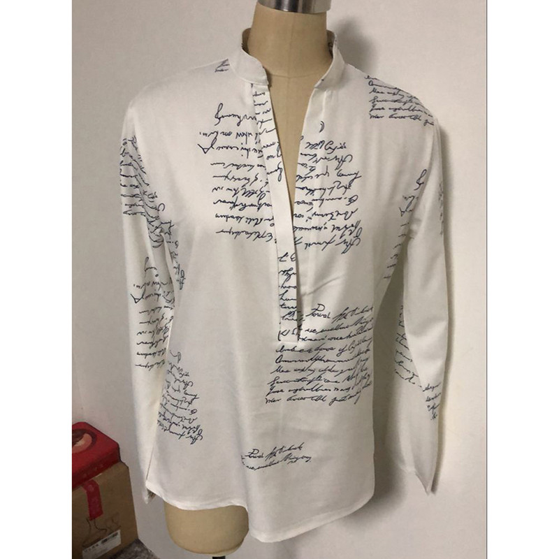 Cămăși de damă cu mâneci lungi 2023 la modă pentru femei cu decolteu în V cu litere imprimate cu butoane Cămăși de damă pentru primăvară topuri bluză Блузка