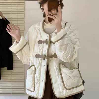 2023 Γυναικείο κοντό βαμβακερό παλτό δερμάτινη πόρπη Μόδα Κομψή απλότητα Χοντρό μπουφάν Χειμερινό γραφείο Lady Warm Parkas