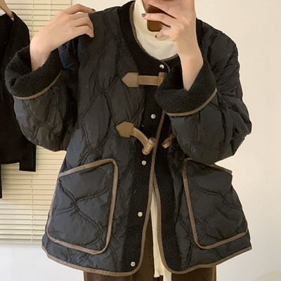 2023. Ženski spojeni kratki pamučni kaput s kožnom kopčom Modna, elegantna, jednostavna, debela jakna, zimska uredska ženska topla parka