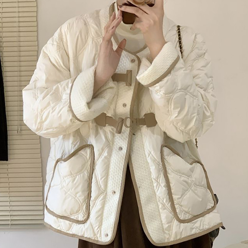 2023. Ženski spojeni kratki pamučni kaput s kožnom kopčom Modna, elegantna, jednostavna, debela jakna, zimska uredska ženska topla parka