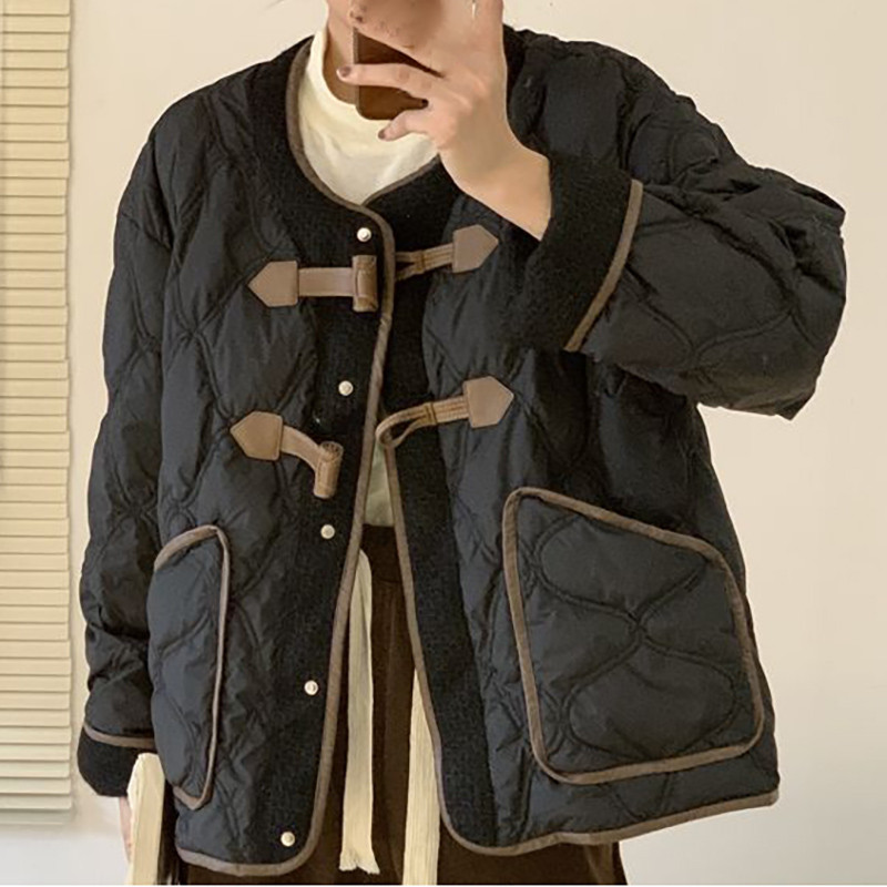 2023. Ženski spojeni kratki pamučni kaput s kožnom kopčom Modna, elegantna, jednostavna, debela jakna, zimska uredska ženska topla parka