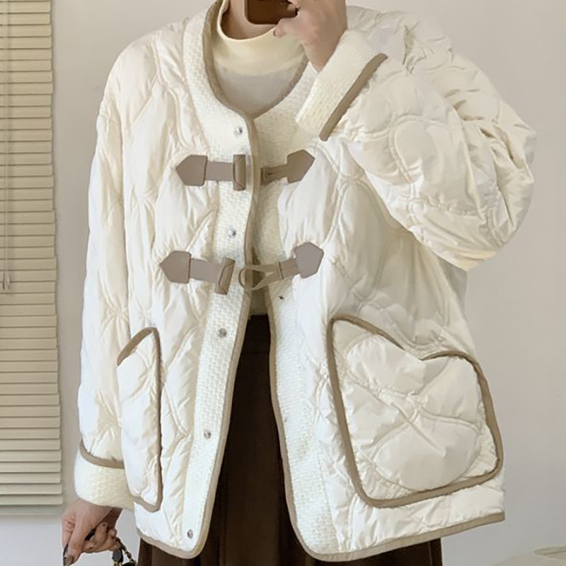 2023. Ženski spojeni kratki pamučni kaput s kožnom kopčom Modna, elegantna, jednostavna, debela jakna, zimska uredska ženska topla parka