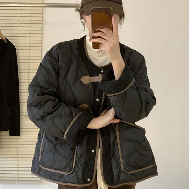 2023. Ženski spojeni kratki pamučni kaput s kožnom kopčom Modna, elegantna, jednostavna, debela jakna, zimska uredska ženska topla parka