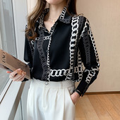 Γαλλικό μακρυμάνικο πουκάμισο σιφόν commuting 2021 Άνοιξη Νέο κομψό, μεταξένια αλυσίδα με στάμπα, μαλακά δροσερά ρούχα B010