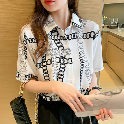 Γαλλικό μακρυμάνικο πουκάμισο σιφόν commuting 2021 Άνοιξη Νέο κομψό, μεταξένια αλυσίδα με στάμπα, μαλακά δροσερά ρούχα B010