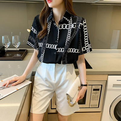 Γαλλικό μακρυμάνικο πουκάμισο σιφόν commuting 2021 Άνοιξη Νέο κομψό, μεταξένια αλυσίδα με στάμπα, μαλακά δροσερά ρούχα B010