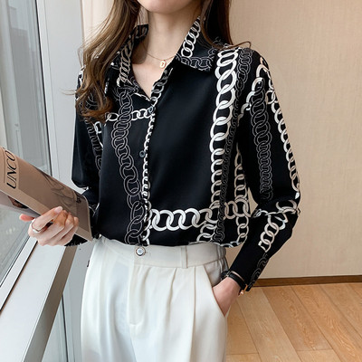 Γαλλικό μακρυμάνικο πουκάμισο σιφόν commuting 2021 Άνοιξη Νέο κομψό, μεταξένια αλυσίδα με στάμπα, μαλακά δροσερά ρούχα B010