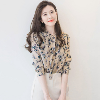 Καλοκαιρινό Νέο γυναικείο μακρυμάνικο πουκάμισο σιφόν μόδας Ευέλικτο βαμβακερό γρήγορο στέγνωμα Cool Lady's Top Printing Slim μπλούζες B086