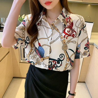 Καλοκαιρινό Νέο γυναικείο μακρυμάνικο πουκάμισο σιφόν μόδας Ευέλικτο βαμβακερό γρήγορο στέγνωμα Cool Lady's Top Printing Slim μπλούζες B086