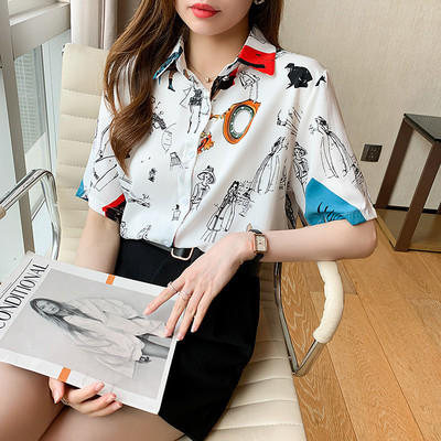 Καλοκαιρινό Νέο γυναικείο μακρυμάνικο πουκάμισο σιφόν μόδας Ευέλικτο βαμβακερό γρήγορο στέγνωμα Cool Lady's Top Printing Slim μπλούζες B086