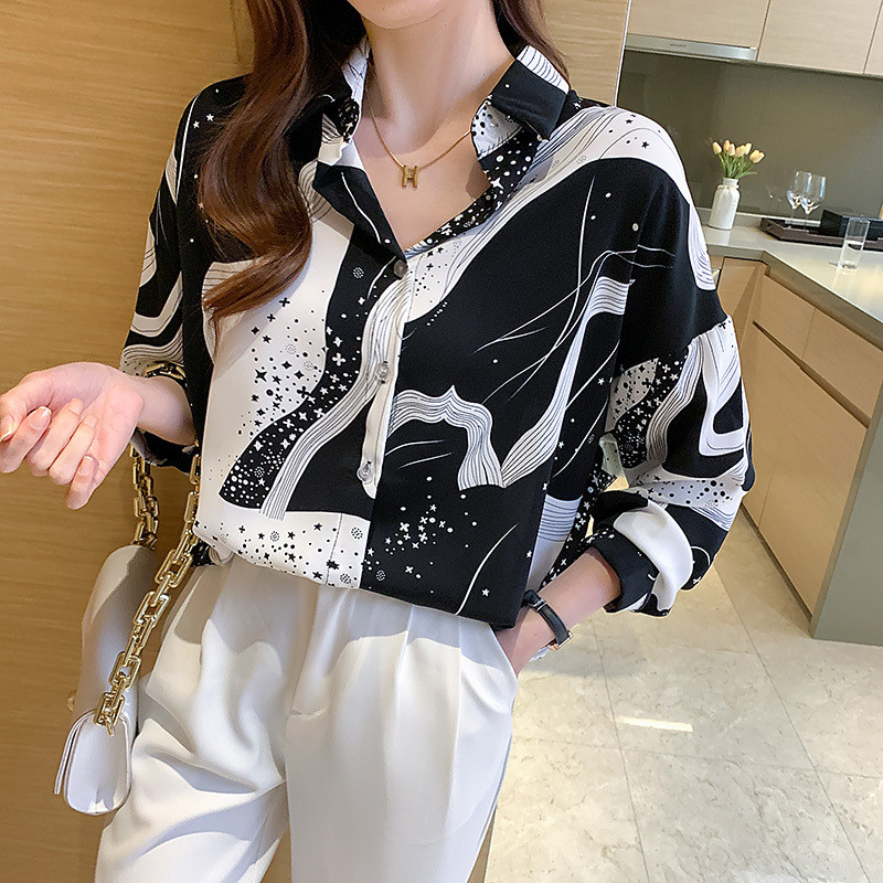 Euroopa ja Ameerika stiil, 2021. aasta kevad ja suvi, uus pikkade varrukatega vabaaja särk, moodne välismaise stiiliga puuvillane šifoonist tüdrukute topp