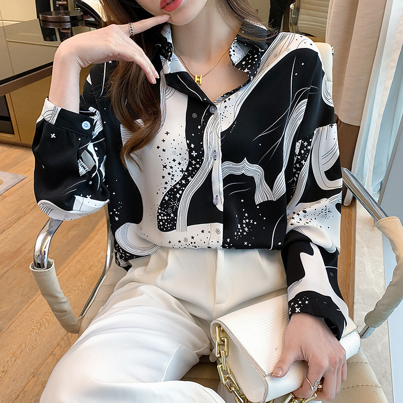 Euroopa ja Ameerika stiil, 2021. aasta kevad ja suvi, uus pikkade varrukatega vabaaja särk, moodne välismaise stiiliga puuvillane šifoonist tüdrukute topp